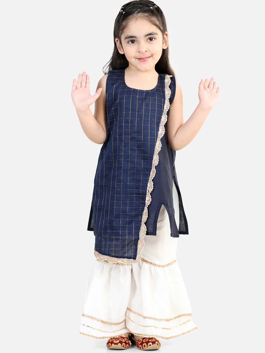 

Here&Now X Kinder KidsGirls Printed Pure Cotton Kurti with Sharara, Blue