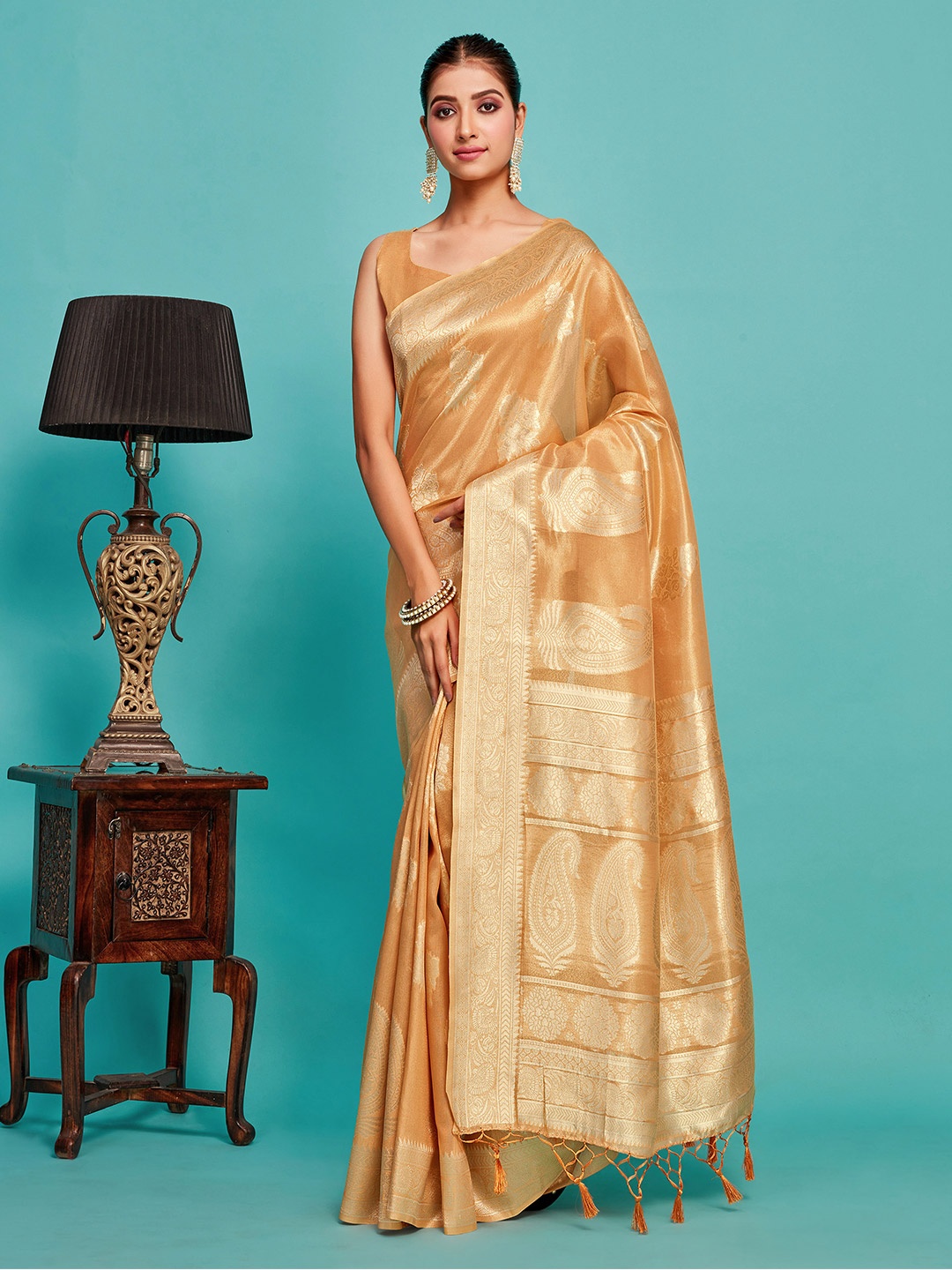

MIMOSA Woven Design Zari Art Silk Banarasi Saree, Orange