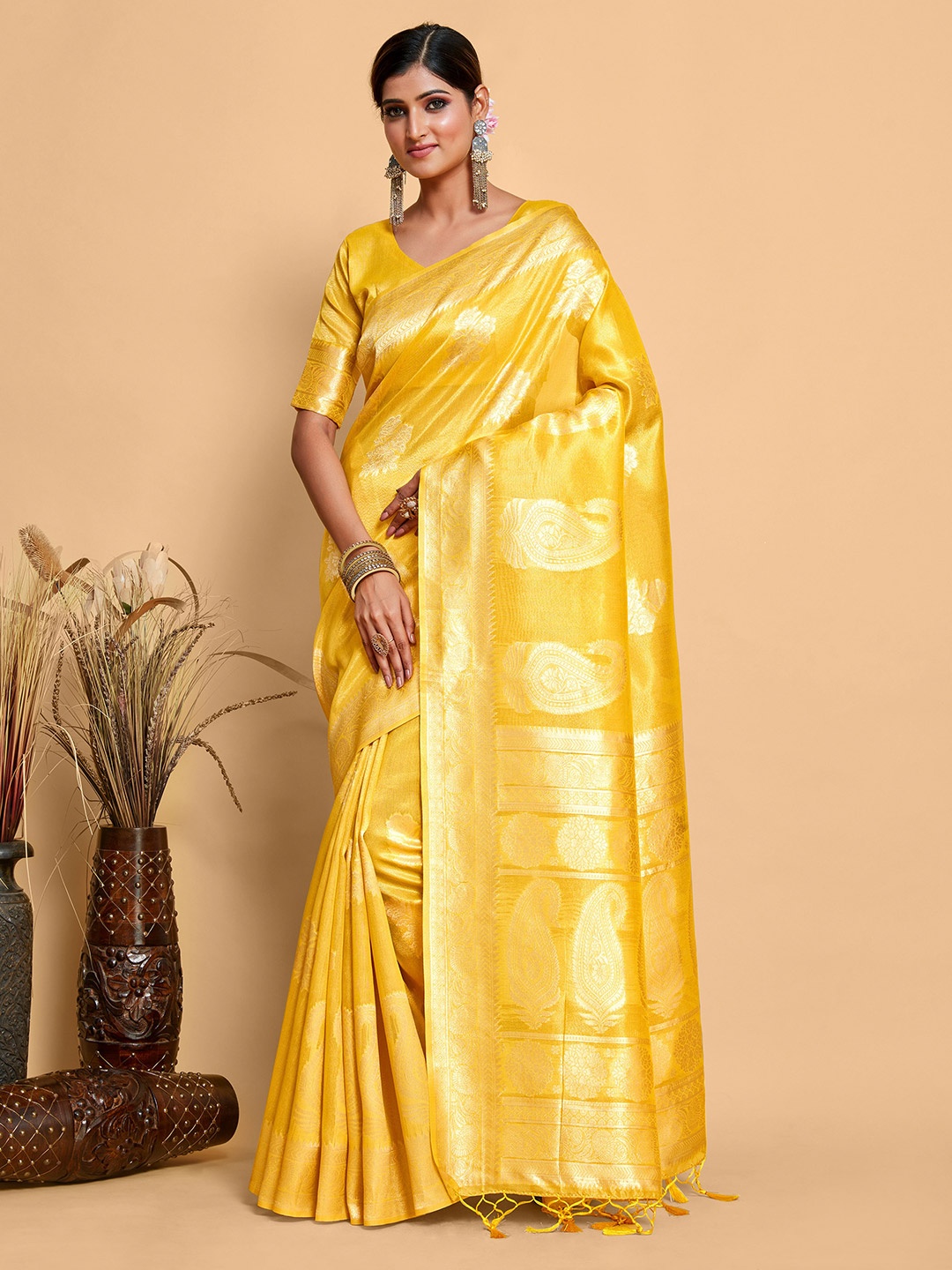

MIMOSA Woven Design Zari Art Silk Banarasi Saree, Gold