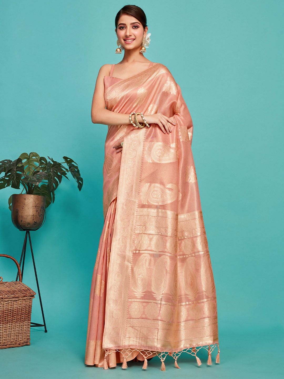 

MIMOSA Woven Design Zari Art Silk Banarasi Saree, Pink