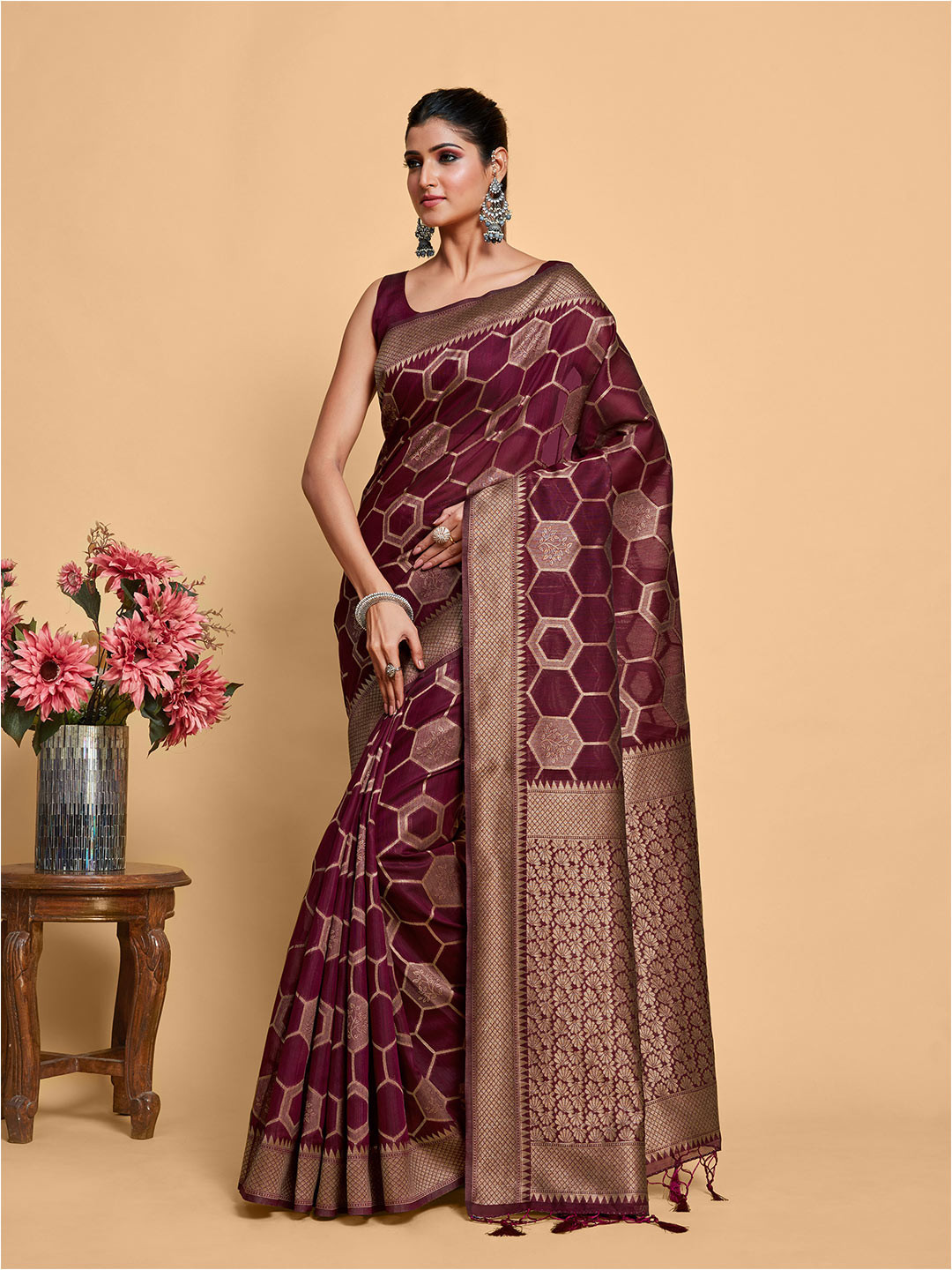 

MIMOSA Abstract Woven Design Zari Banarasi Saree, Purple