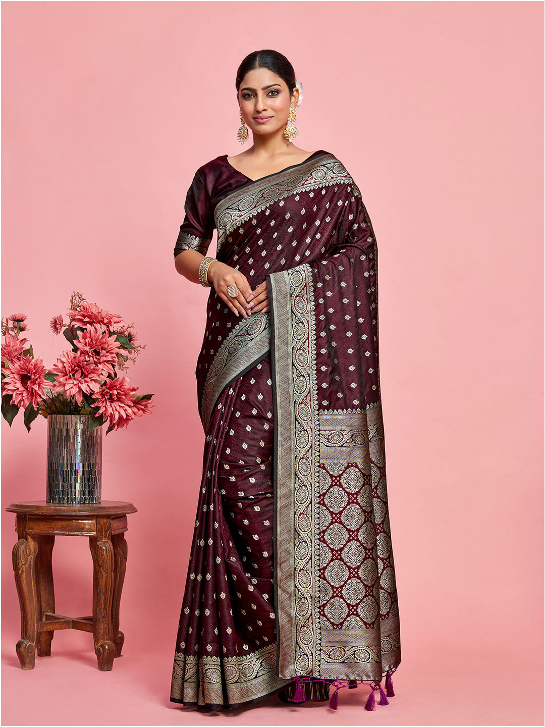 

MIMOSA Woven Design Zari Art Silk Kanjeevaram Saree, Purple