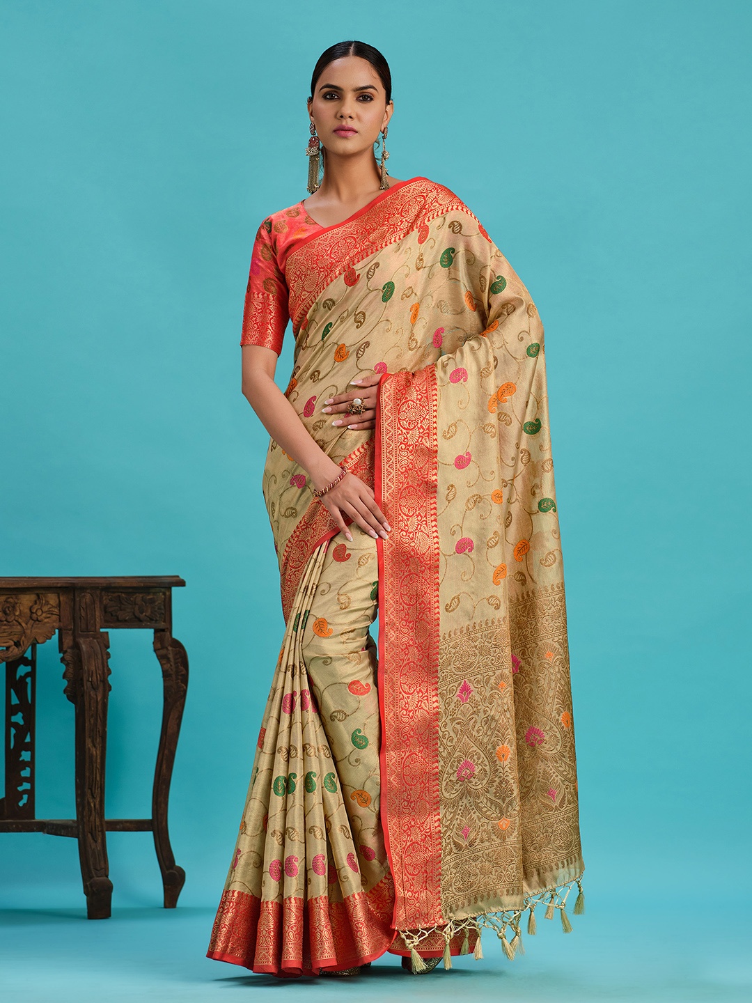 

MIMOSA Ethnic Motifs Woven Design Zari Art Silk Banarasi Saree, Brown