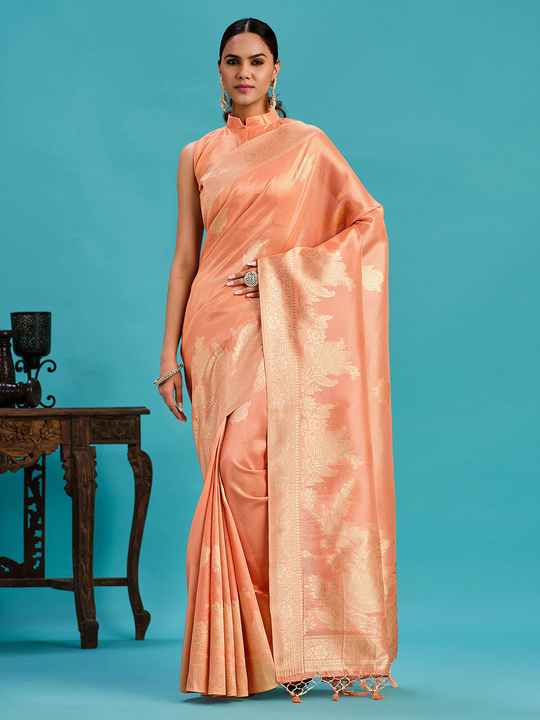 

MIMOSA Ethnic Motifs Woven Design Zari Saree, Orange