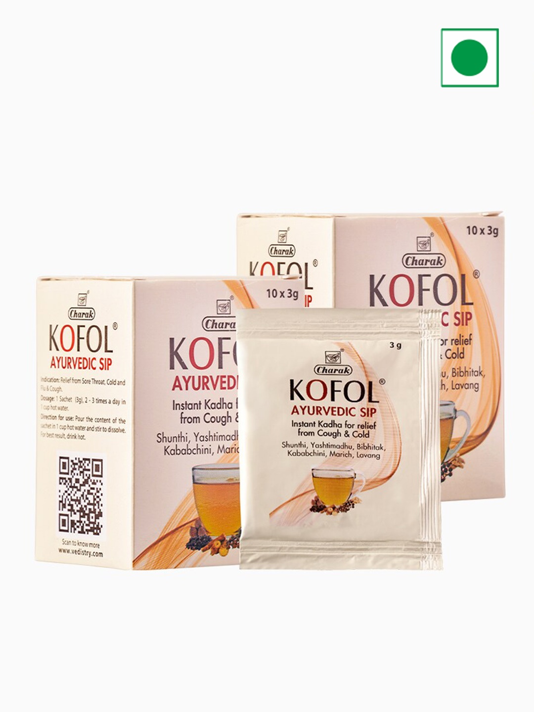 

Kofol Set Of 2 Ayurvedic Sip Instant Kadha For Cold & Cough Relief - 10 Sachet Each, Beige