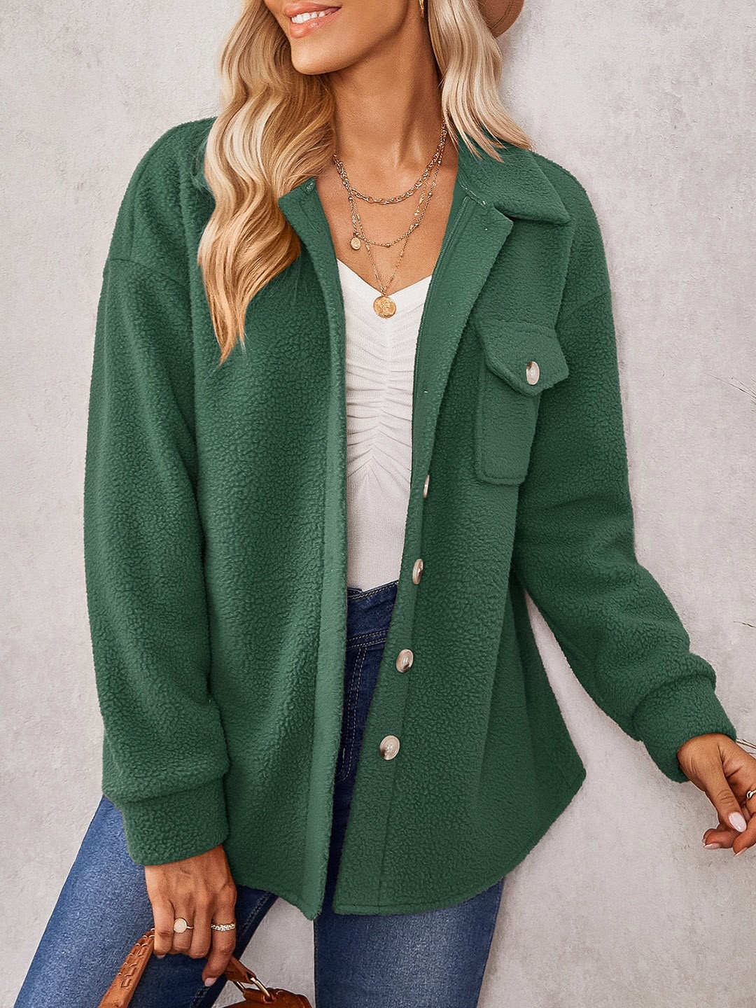 

StyleCast Green Regular Fit Spread Collar Shacket