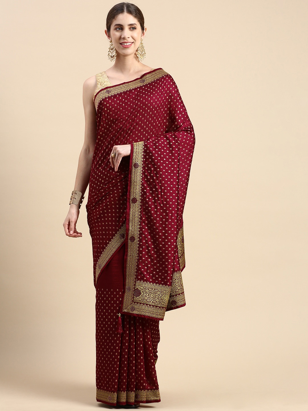

Mitera Ethnic Motifs Woven Design Zari Pure Silk Banarasi Saree, Maroon