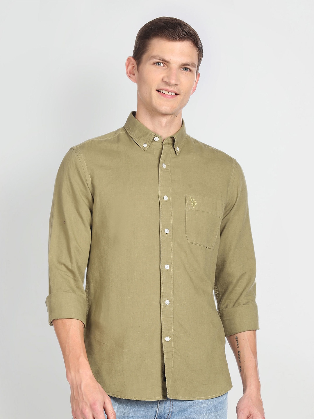

U.S. Polo Assn. Denim Co. Button Down Collar Chest Pocket Casual Shirt, Green