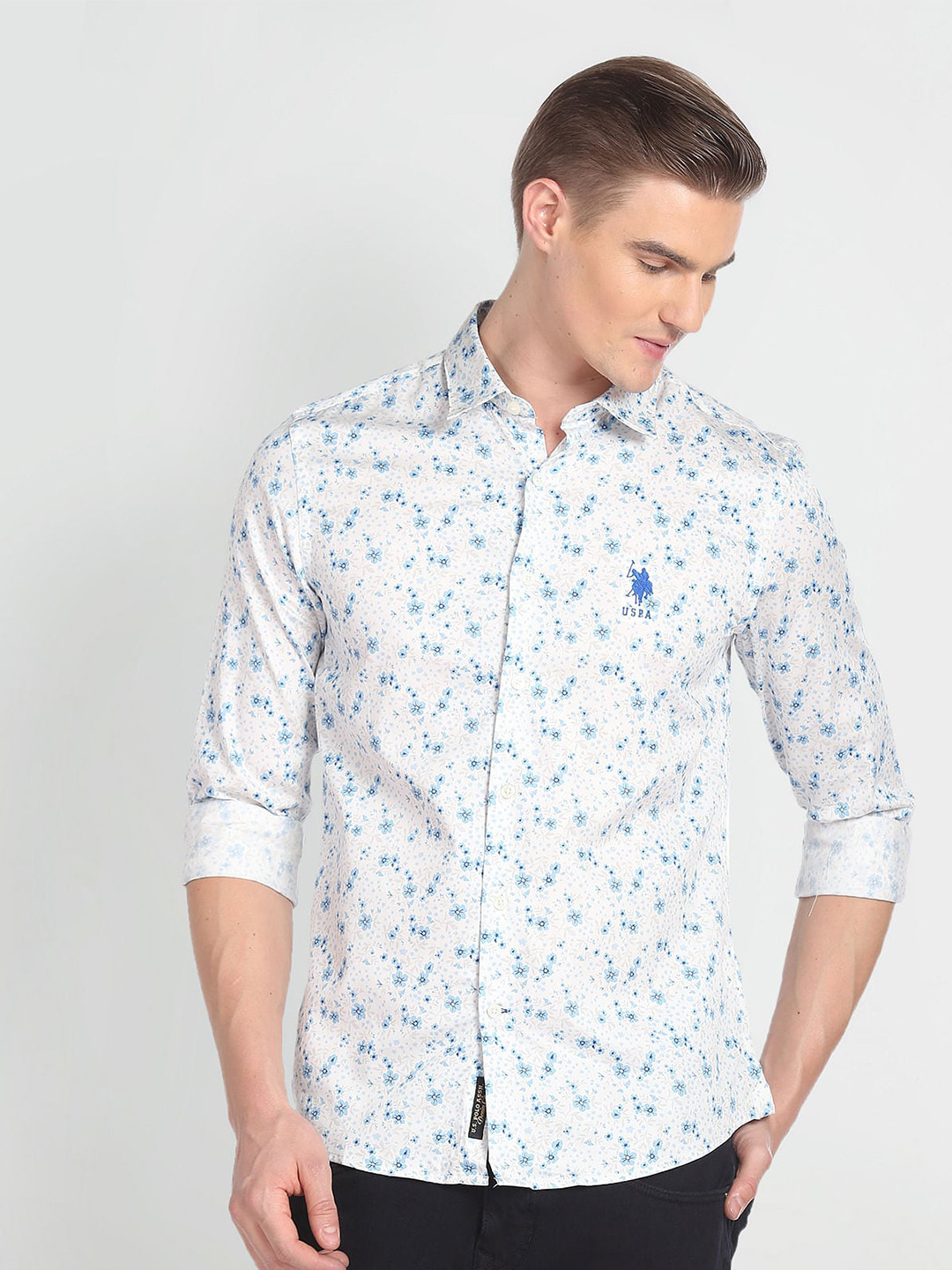 

U.S. Polo Assn. Denim Co. Slim Fit Floral Printed Spread Collar Casual Shirt, White