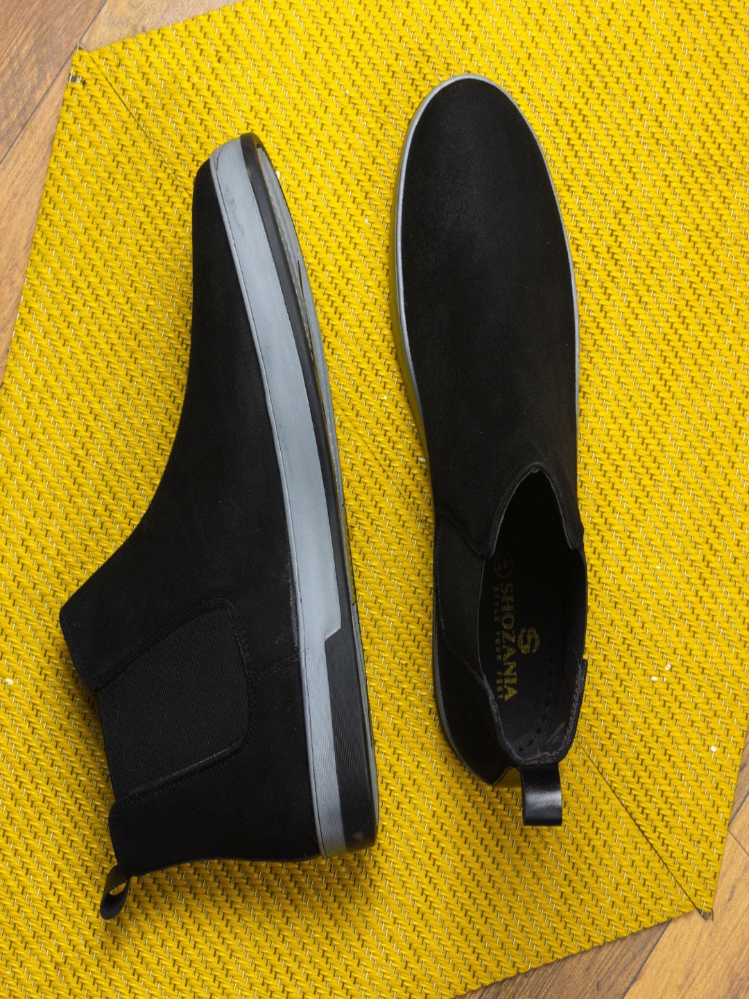 

SHOZANIA Men Mid Top Leather Chelsea Boots, Black