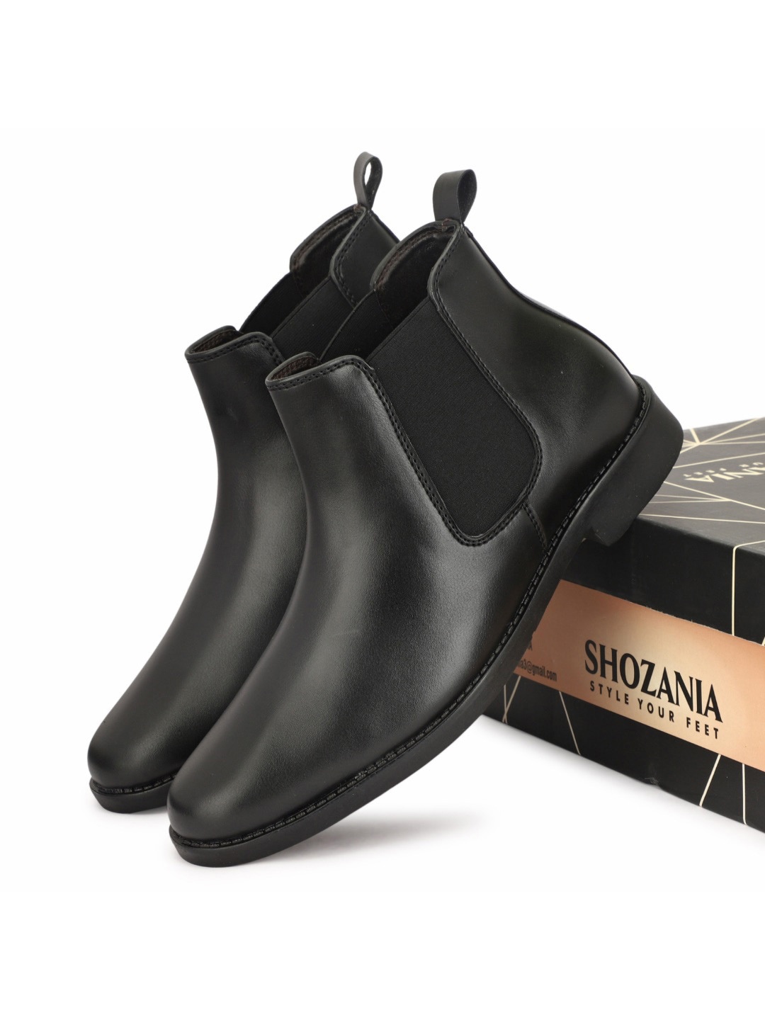 

SHOZANIA Men Mid Top Leather Work Chelsea Boots, Black