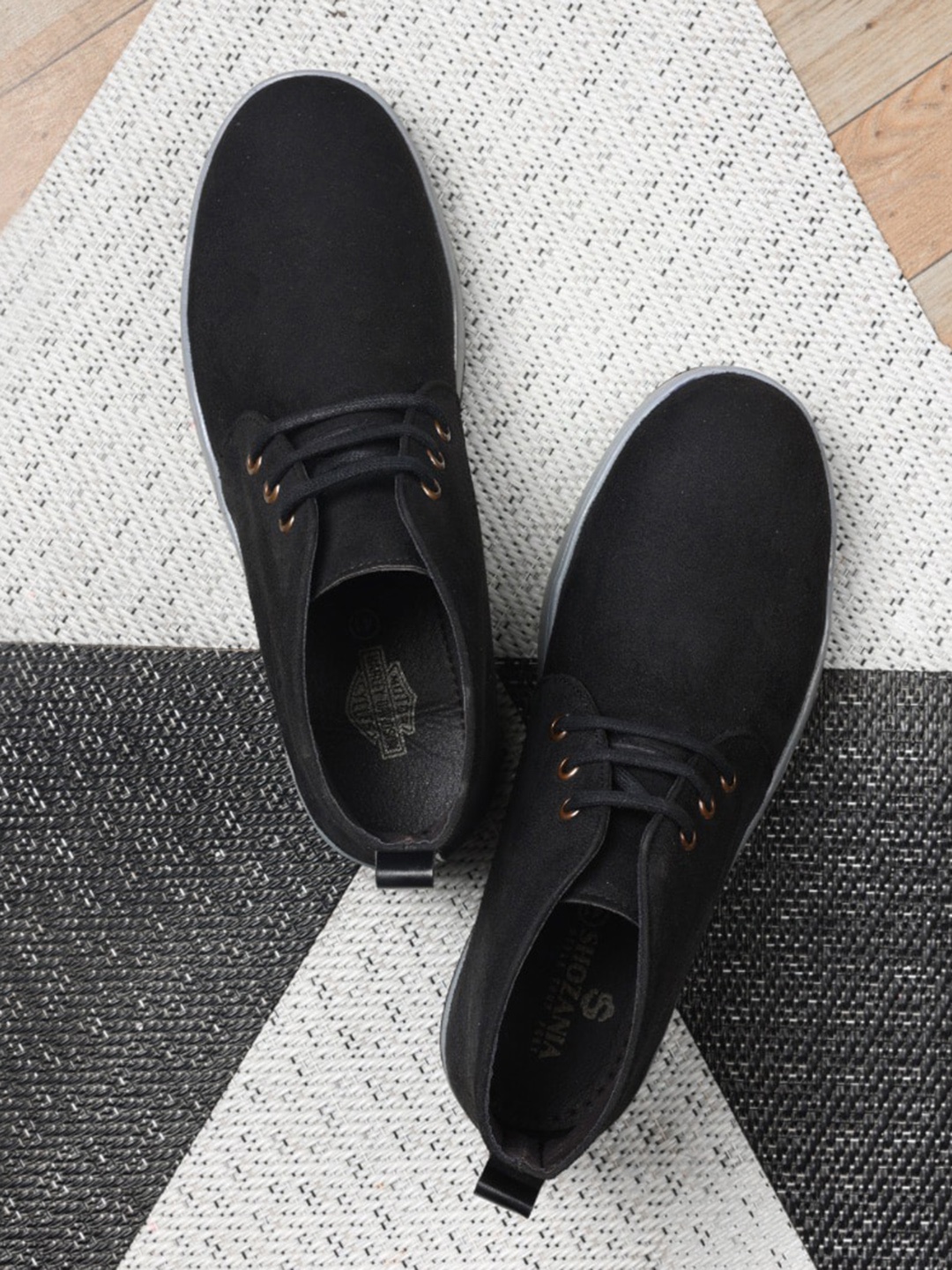 

SHOZANIA Men Mid Top Leather Desert Boots, Black