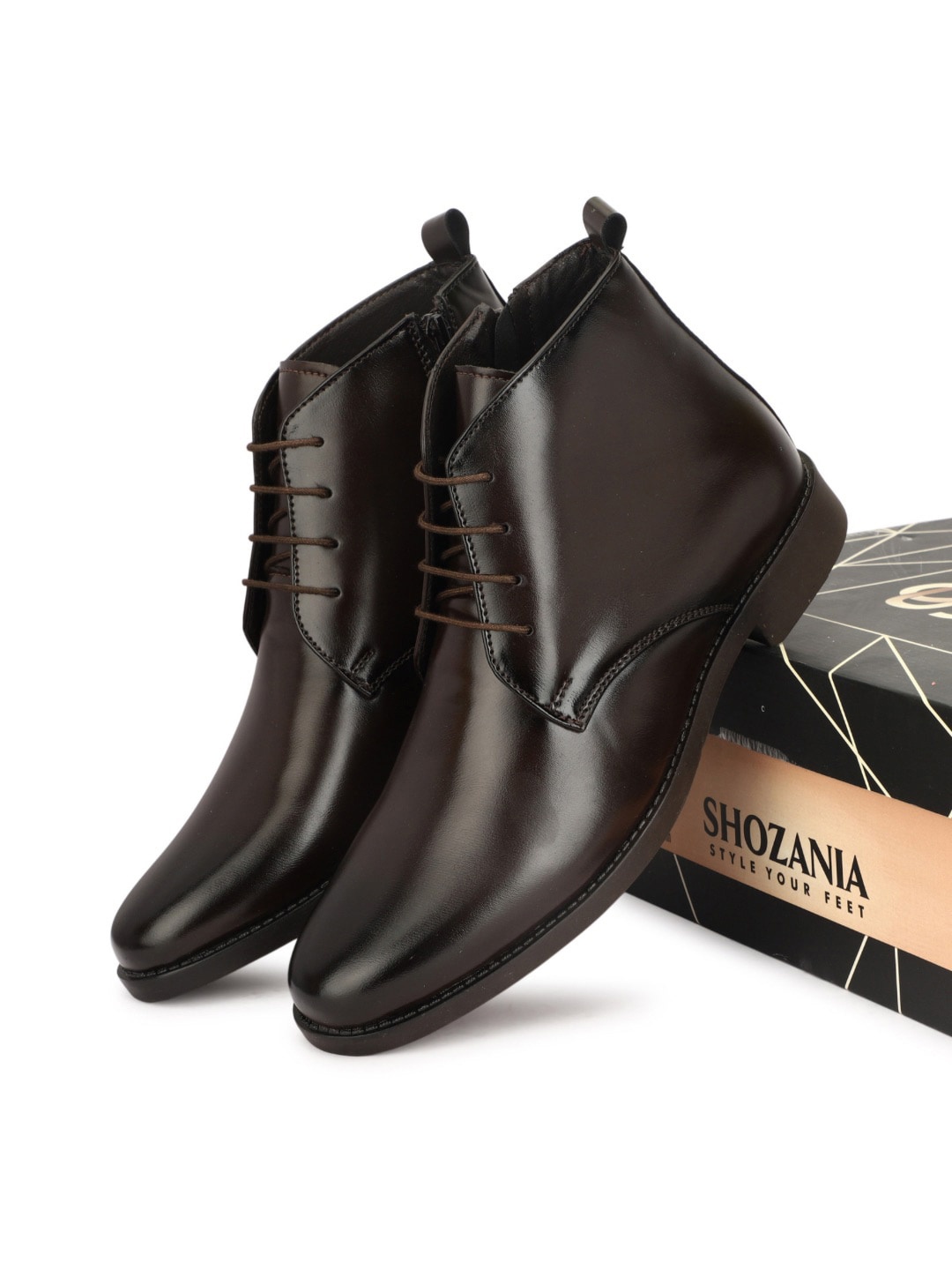 

SHOZANIA Men Mid Top Leather Work Regular Boots, Coffee brown