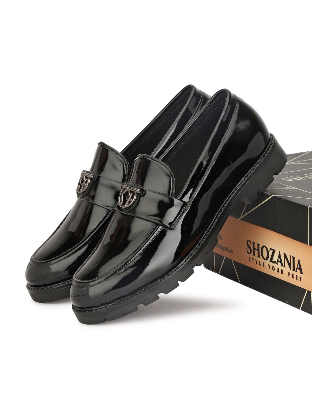 

SHOZANIA Men Leather Formal Loafers, Black