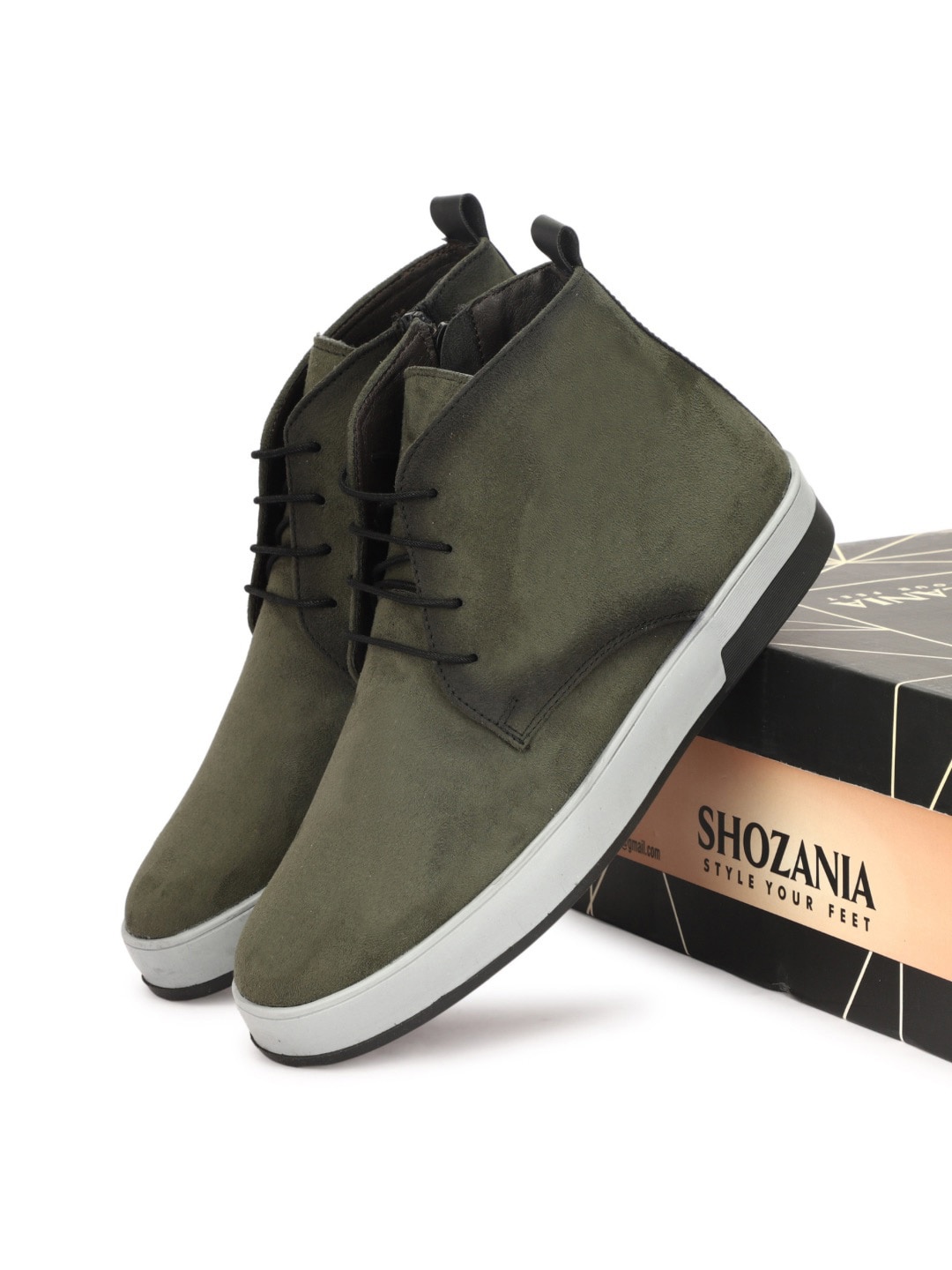 

SHOZANIA Men Mid Top Leather Desert Boots, Olive