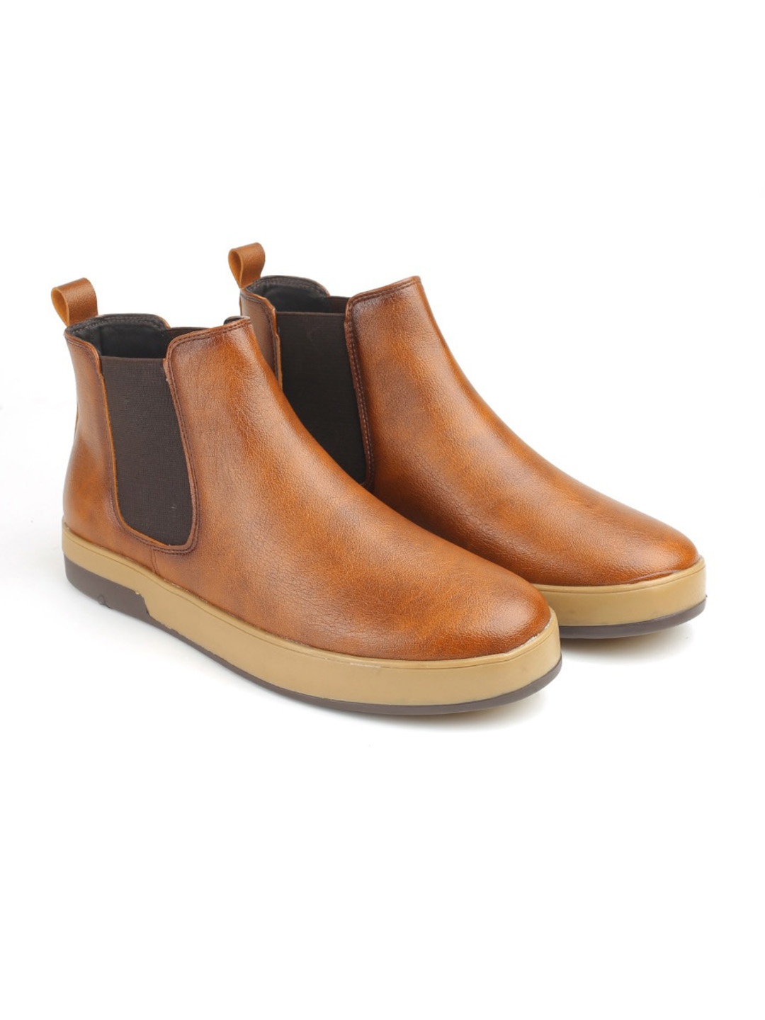 

SHOZANIA Men Mid Top Leather Chelsea Boots, Tan