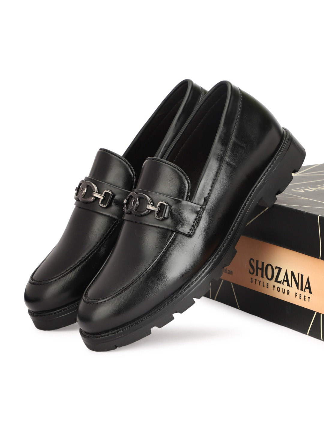 

SHOZANIA Men Leather Formal Loafers, Black