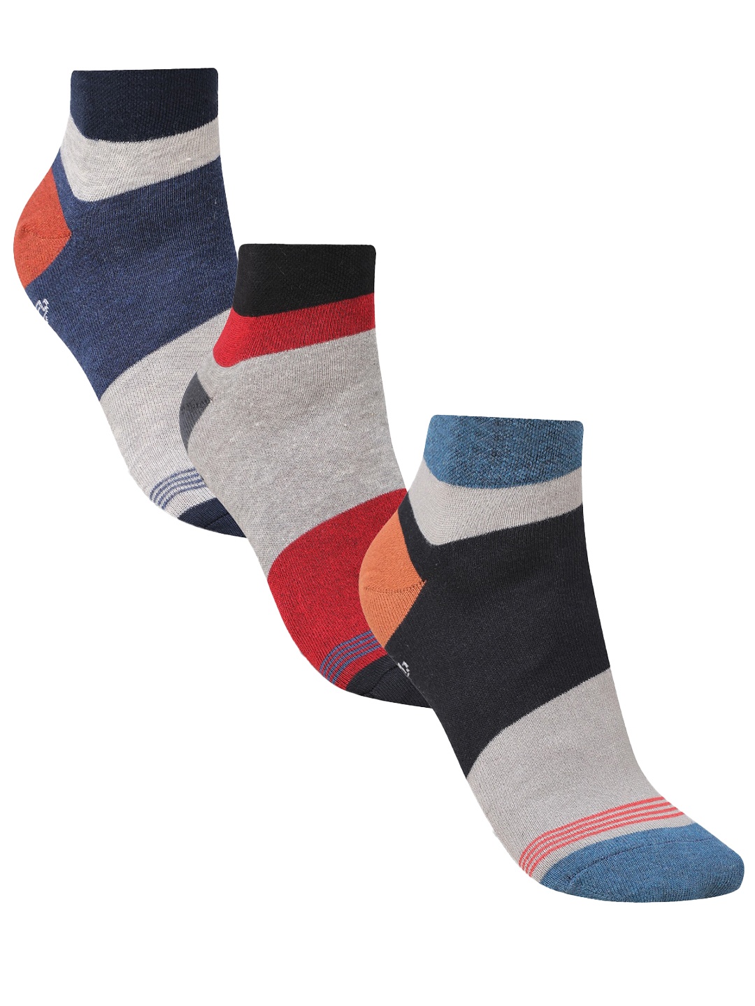 

Dollar Socks Men Pack Of 3 Striped Cotton Ankle Length Socks, Grey