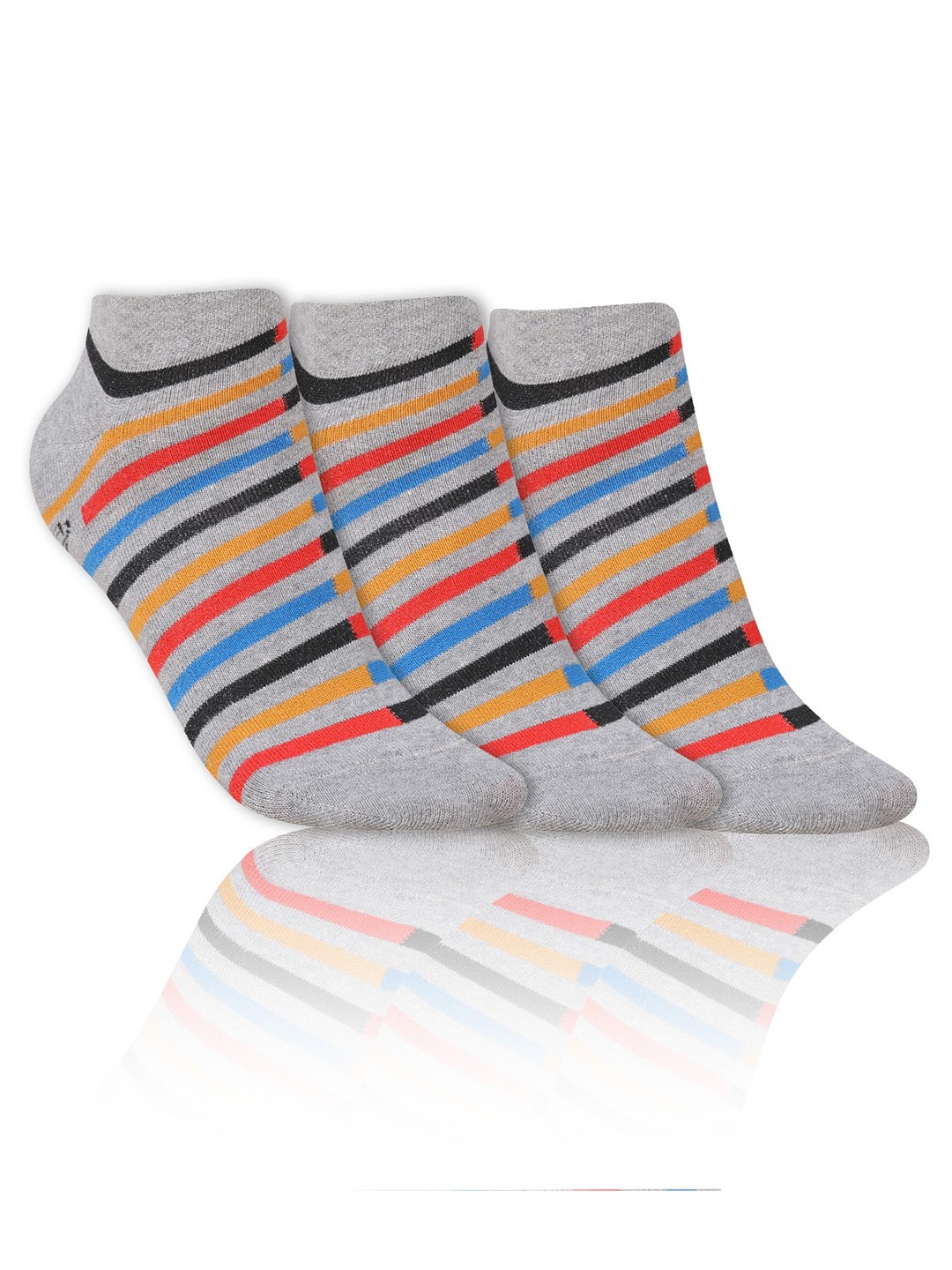 

Dollar Socks Men Pack Of 3 Striped Cotton Ankle-Length Socks, Grey