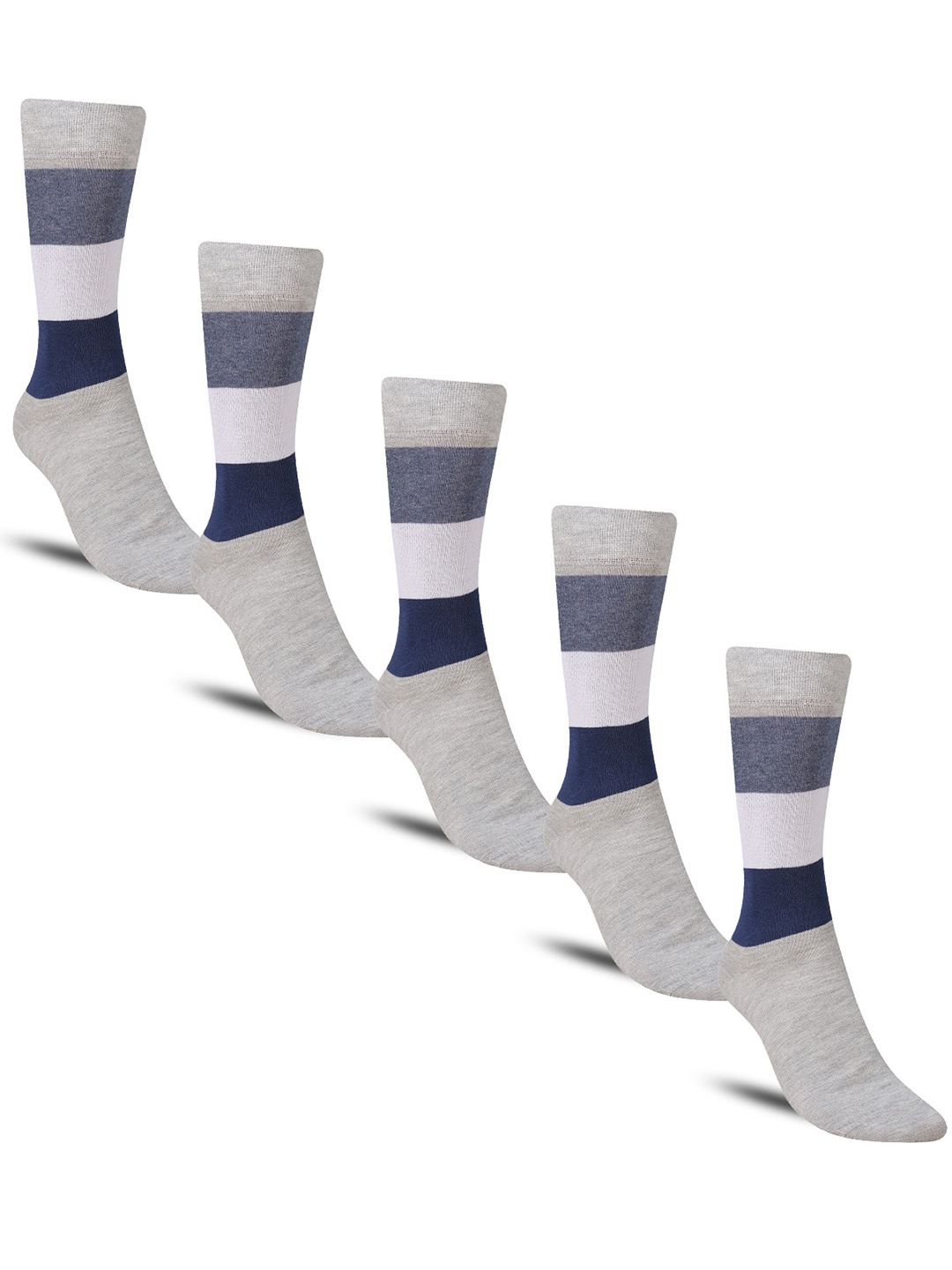 

Dollar Socks Men Pack Of 5 Patterned Cotton Calf-Length Socks, White