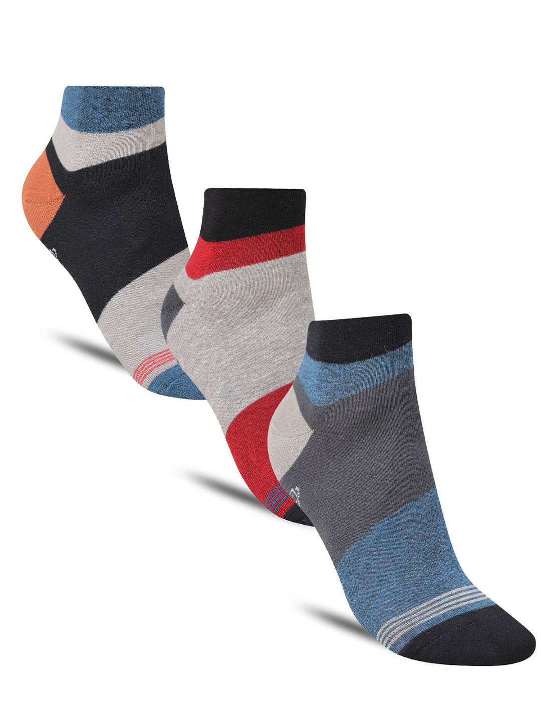

Dollar Socks Men Pack Of 3 Striped Cotton Assorted Ankle-Length Socks, Black
