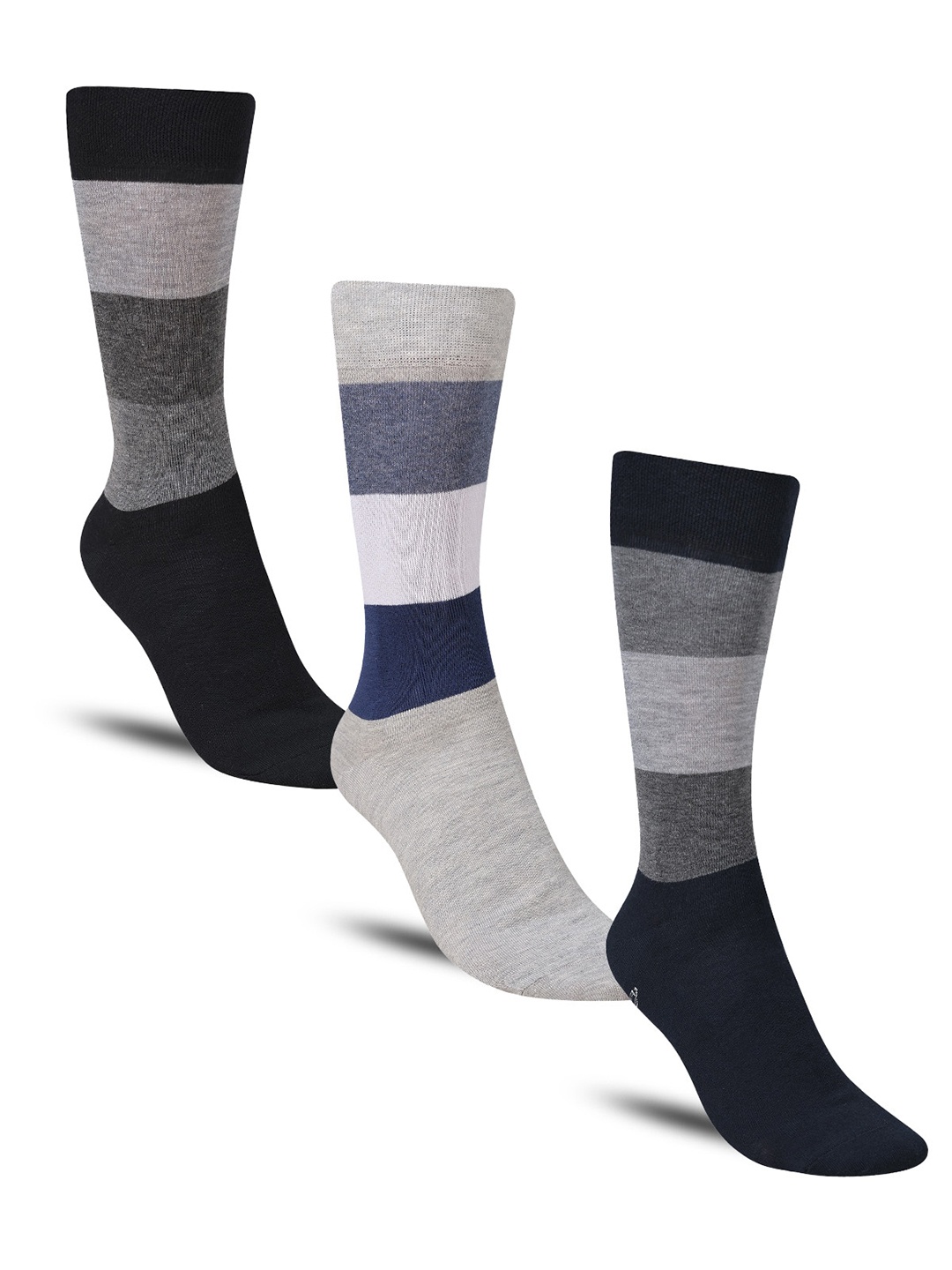 

Dollar Socks Men Pack Of 3 Patterned Cotton Calf-Length Socks, Navy blue