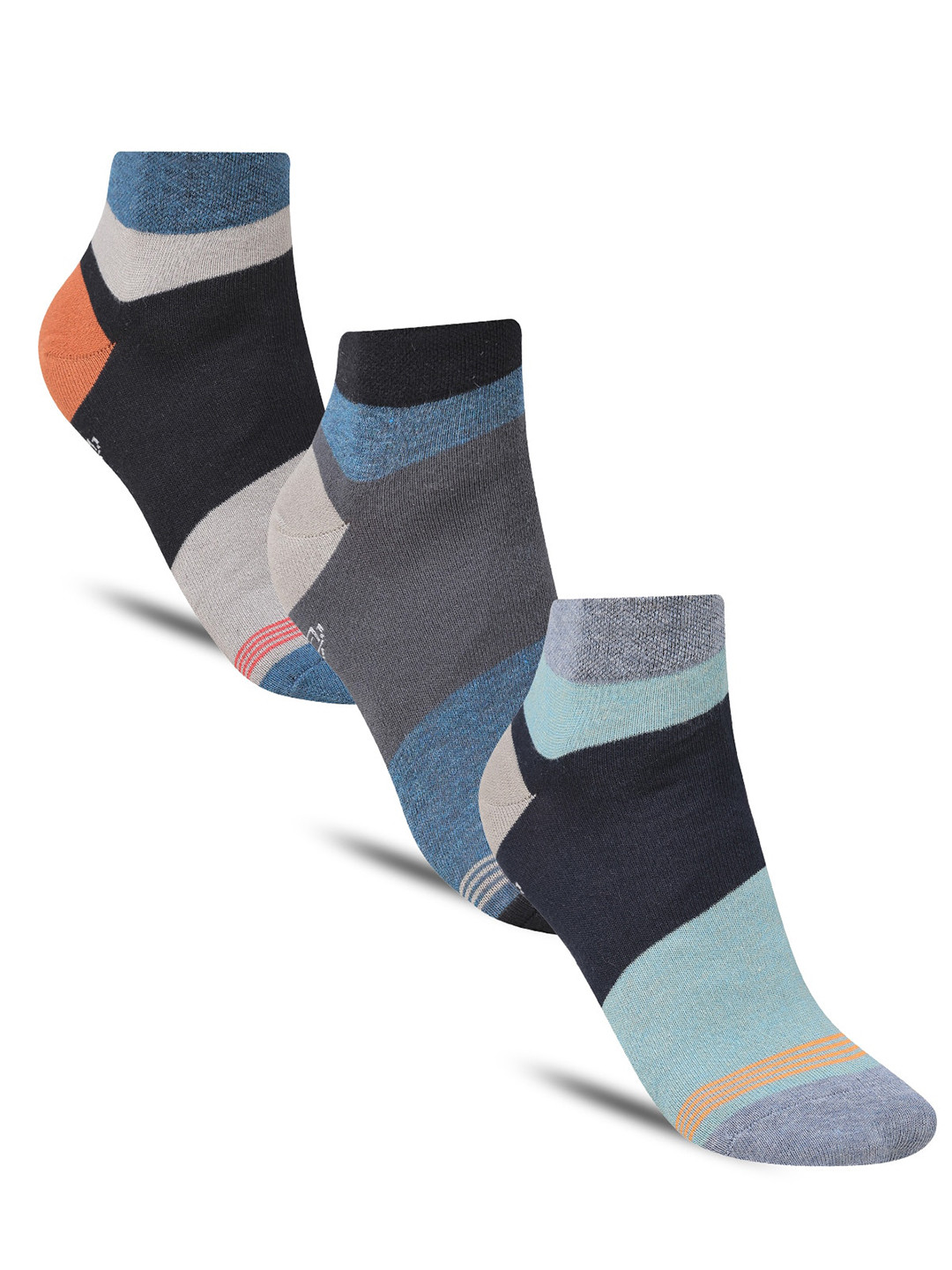 

Dollar Socks Men Pack Of 3 Colourblocked Cotton Ankle-Length Socks, Black