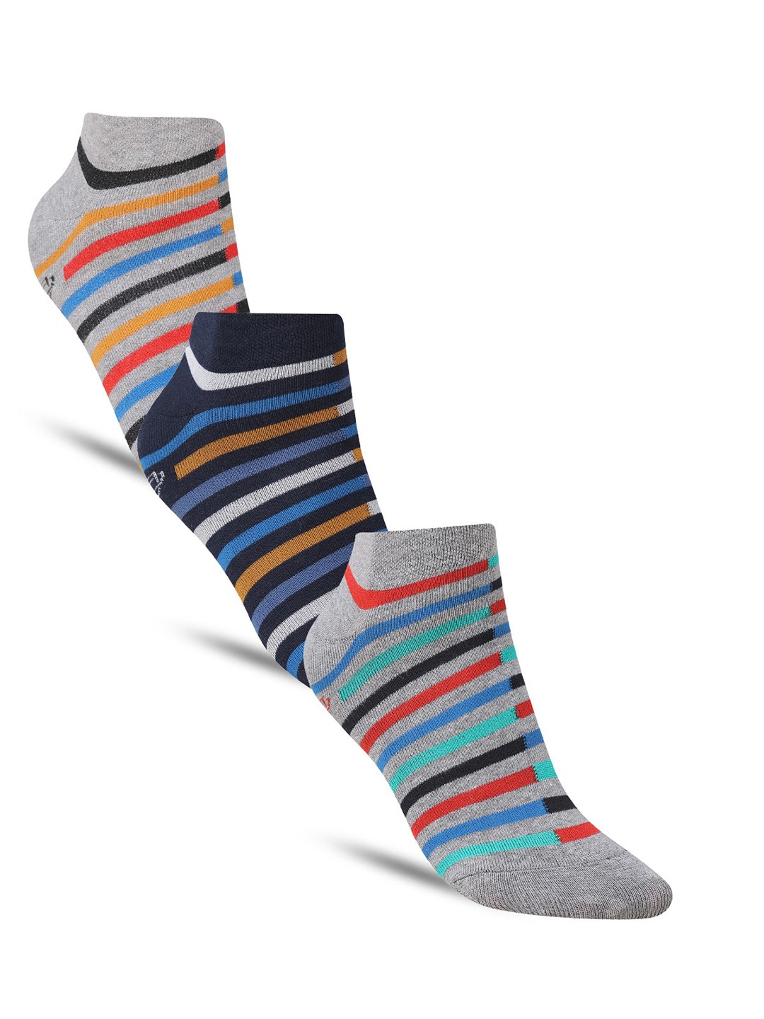 

Dollar Socks Men Pack Of 3 Striped Cotton Ankle-Length Socks, Grey