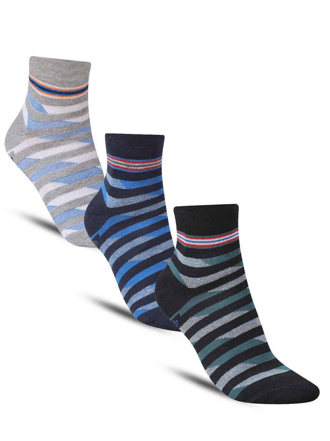 

Dollar Socks Men Pack Of 3 Striped Cotton Ankle-Length Socks, Grey