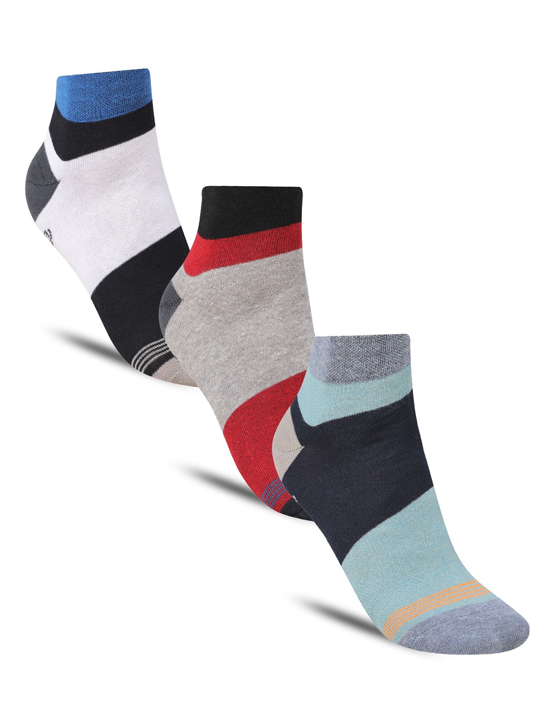 

Dollar Socks Men Pack Of 3 Colourblocked Cotton Ankle Length Socks, White