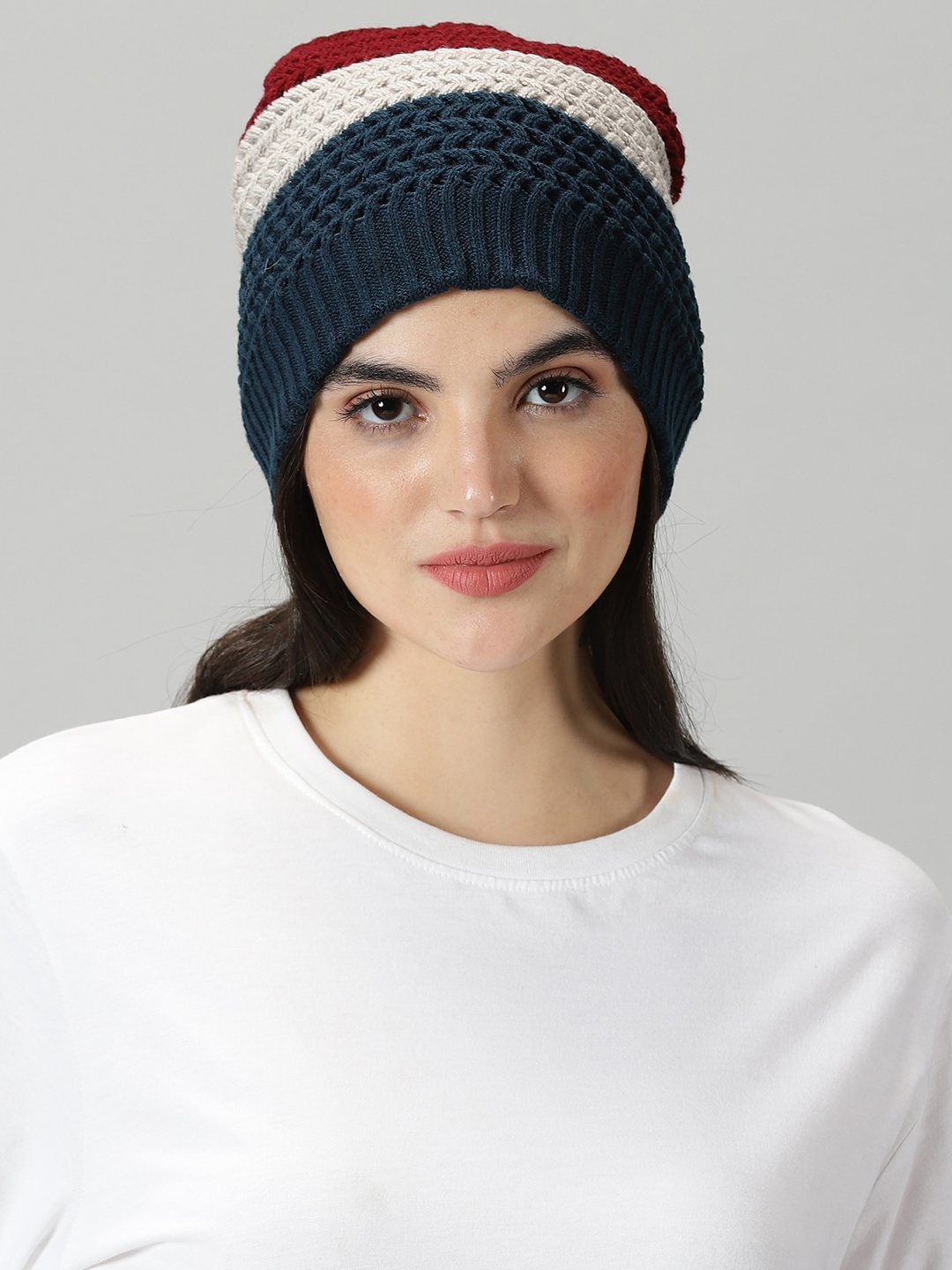 

Rodzen Self Design Woollen Beanie Caps, Blue