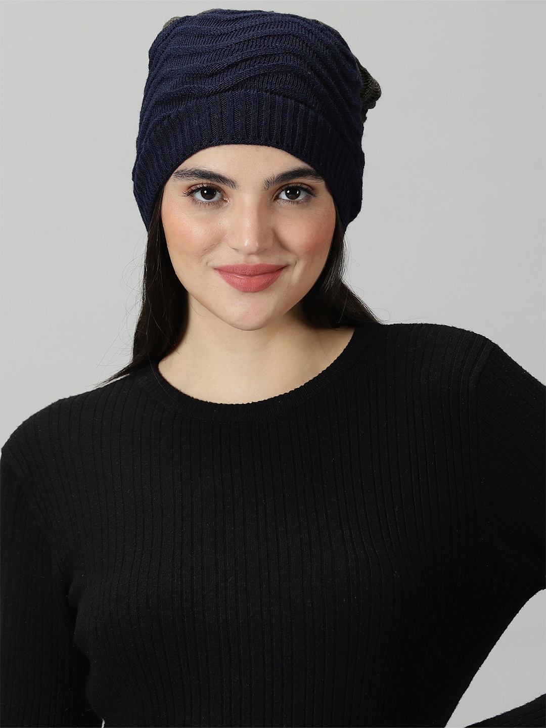 

Rodzen Self Design Woollen Beanie Caps, Navy blue