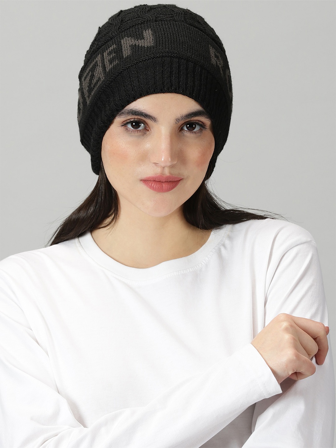 

Rodzen Self Design Woollen Beanie Caps, Black