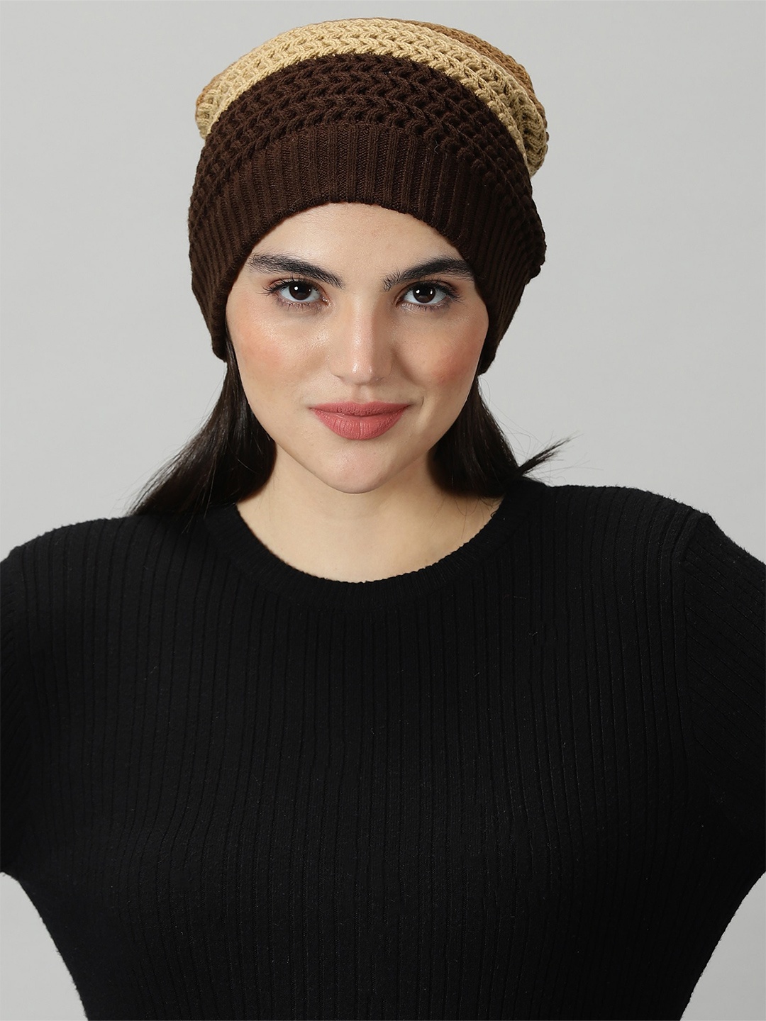 

Rodzen Self Design Woollen Beanie Caps, Brown