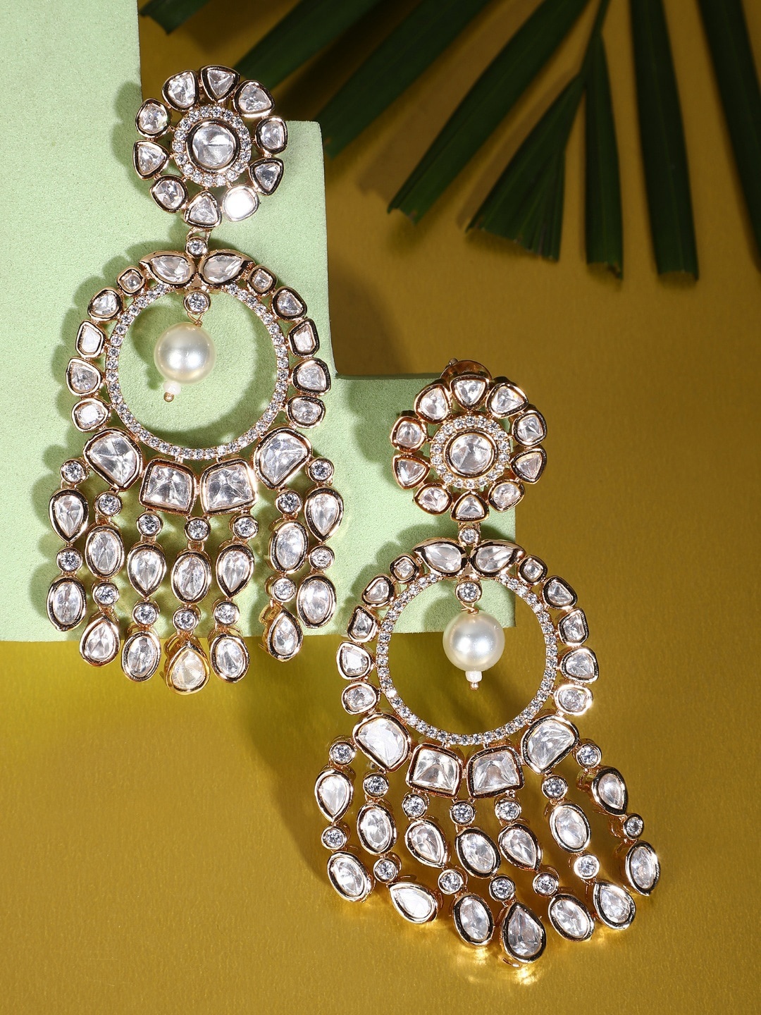 

AURAA TRENDS 22KT Gold-Plated Kundan-Studded Contemporary Chandbalis
