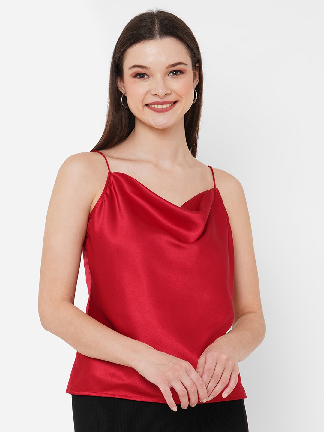 

Curves by MISH Shoulder Straps Sheen Crop Top, Red