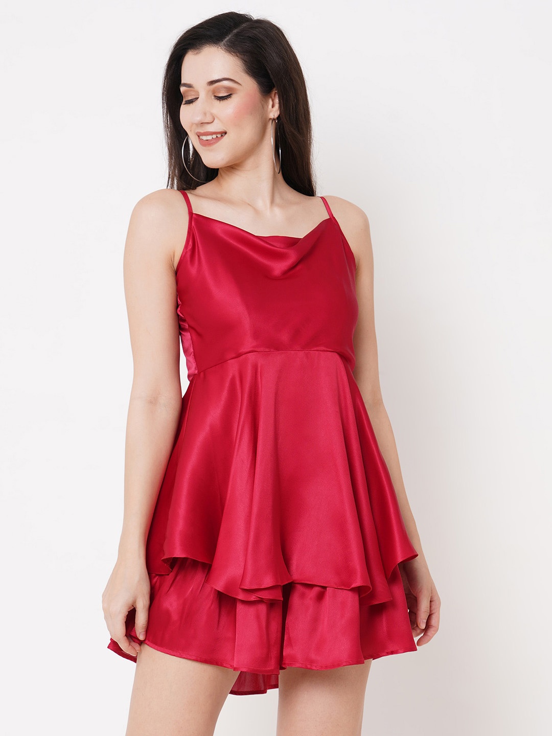 

Curves by MISH Shoulder Strap Layered Fit & Flare Dress, Red