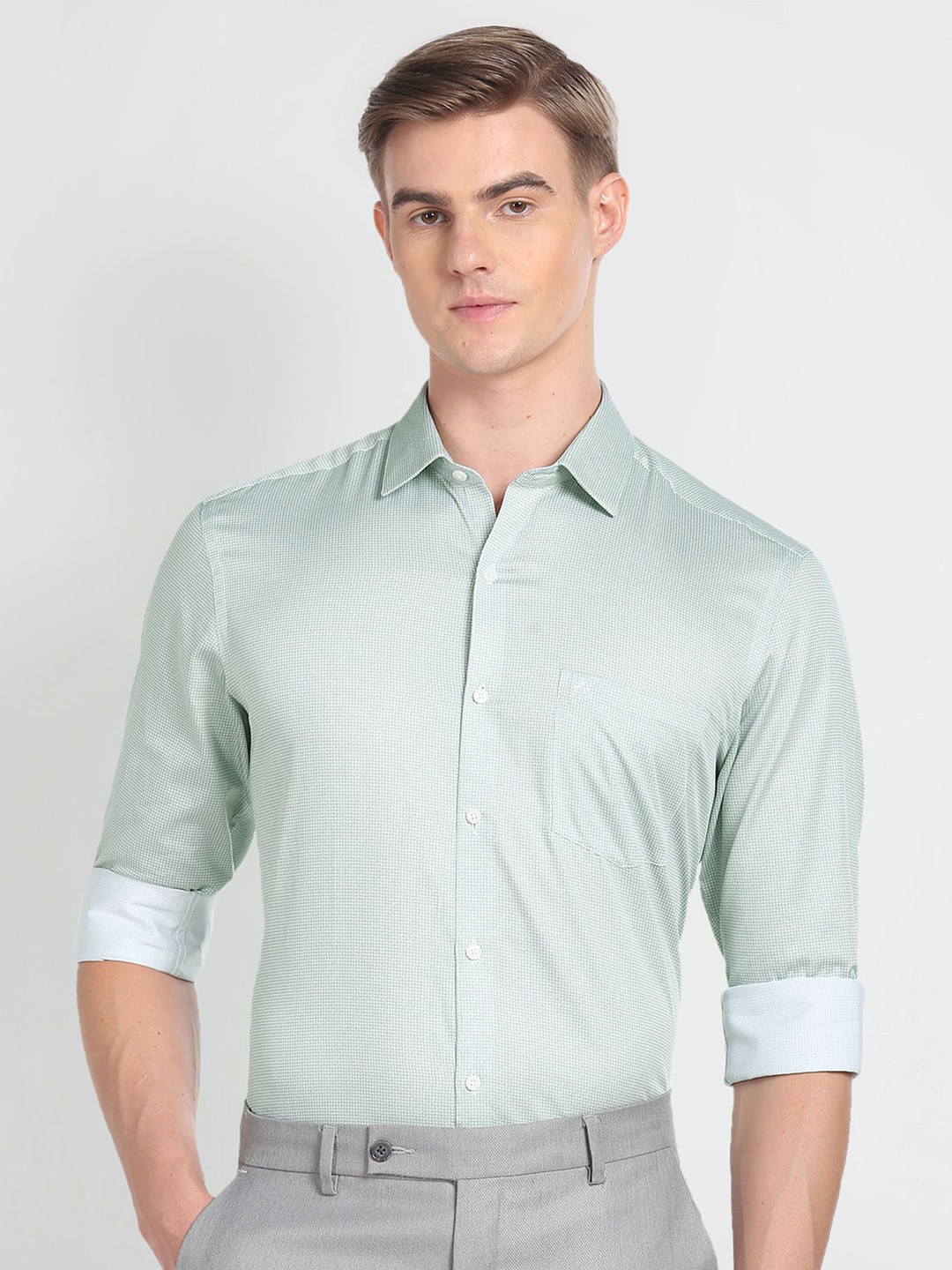 

Arrow Geometric Printed Pure Cotton Formal Shirt, Green