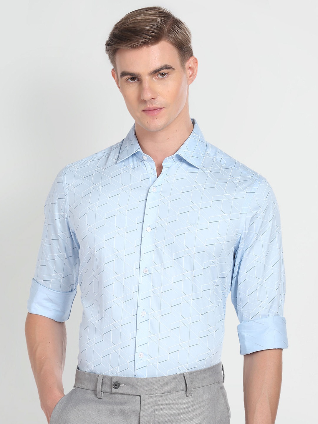 

Arrow Slim Fit Geometric Printed Twill Weave Pure Cotton Formal Shirt, Blue