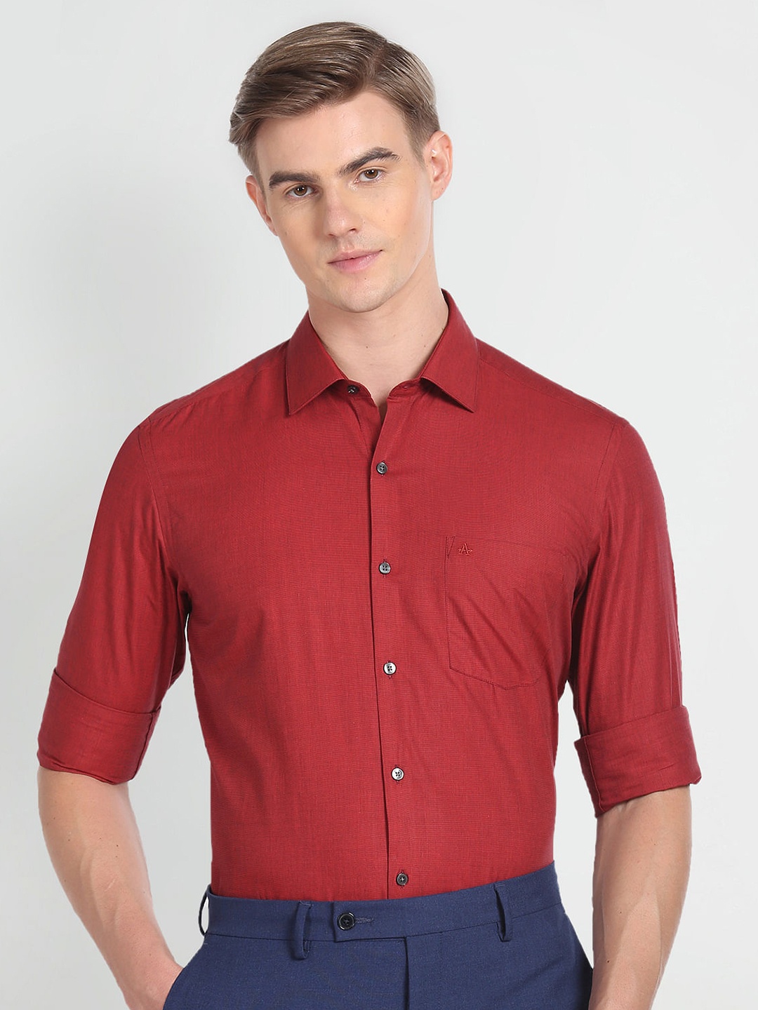 

Arrow Slim Fit Spread Collar Formal Shirt, Red