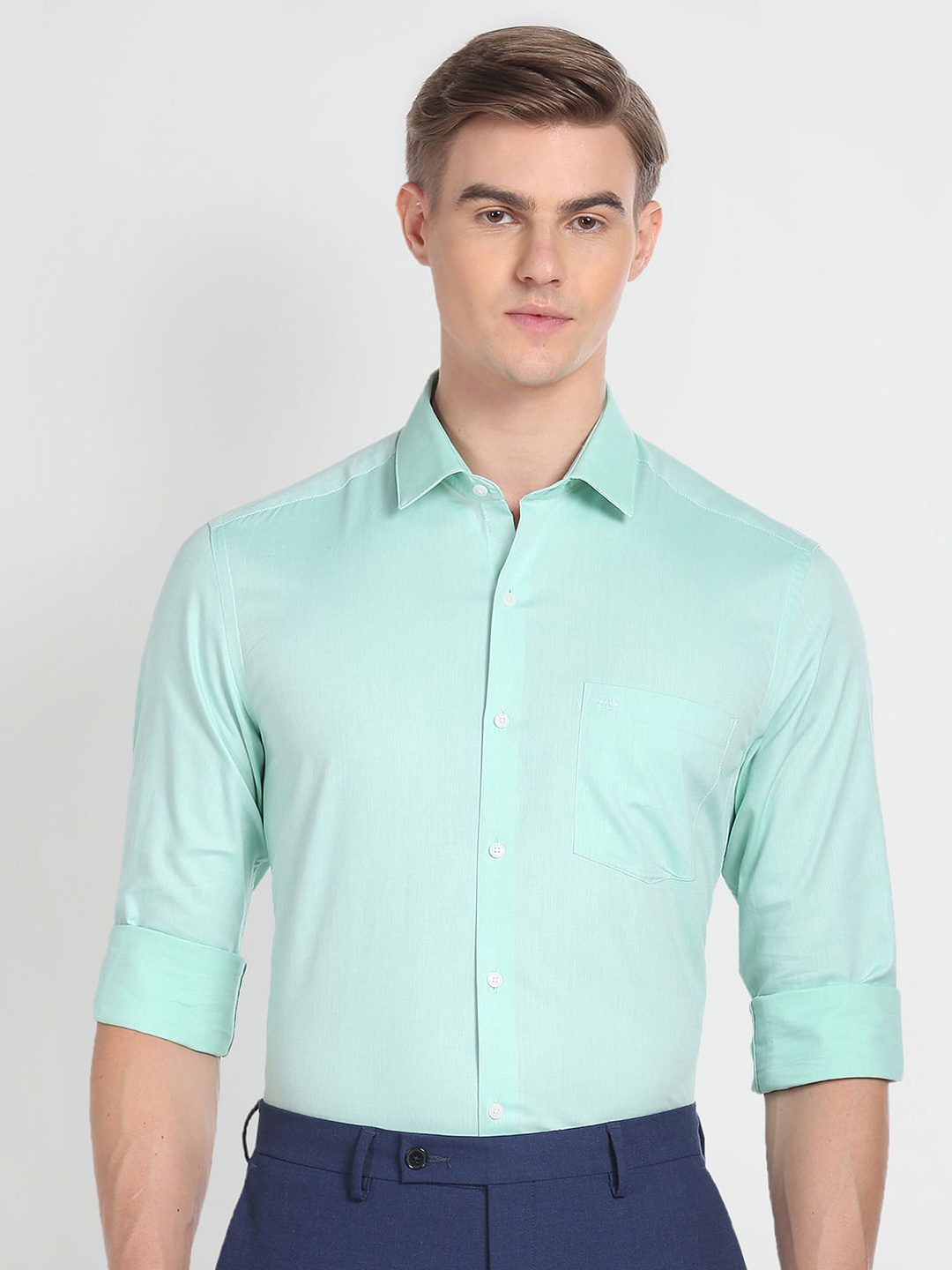 

Arrow Slim Fit Spread Collar Formal Shirt, Green