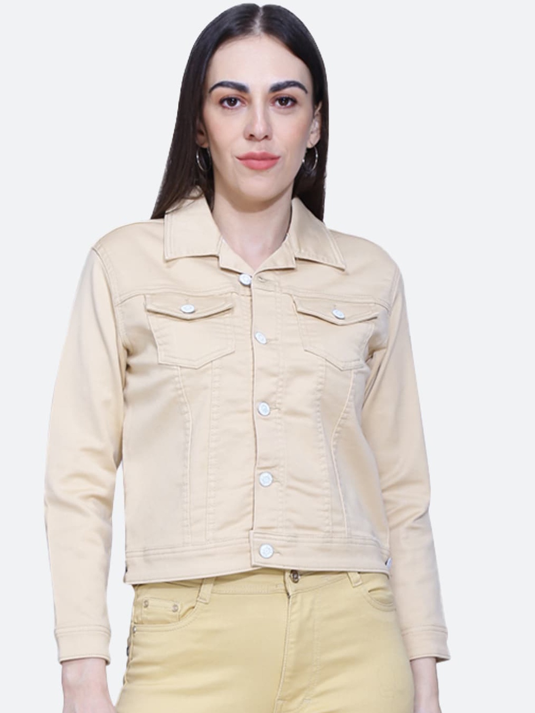 

FCK-3 Spread Collar Lightweight Crop Denim Jacket, Gold