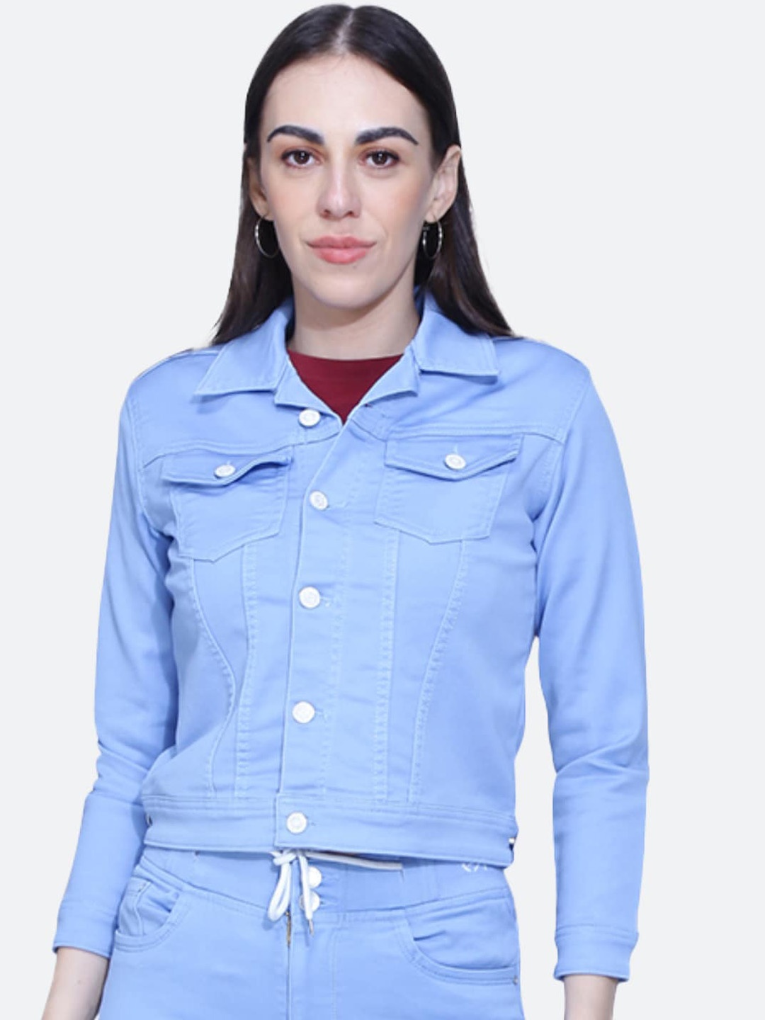 

FCK-3 Spread Collar Lightweight Crop Denim Jacket, Blue