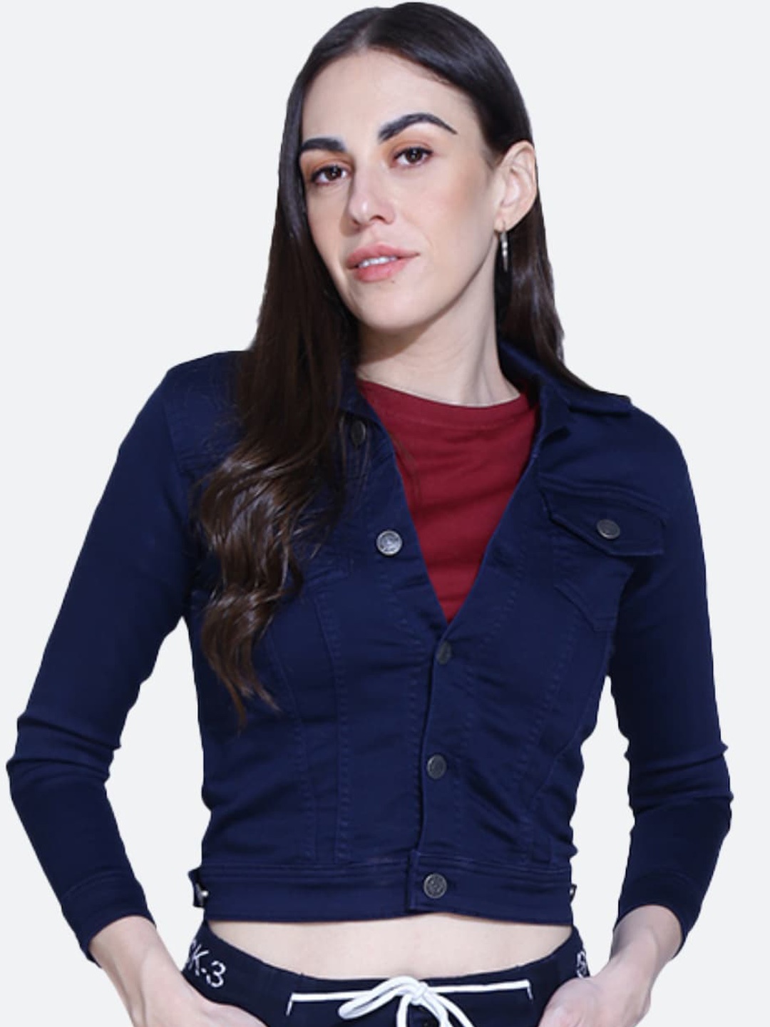

FCK-3 Spread Collar Lightweight Crop Denim Jacket, Navy blue