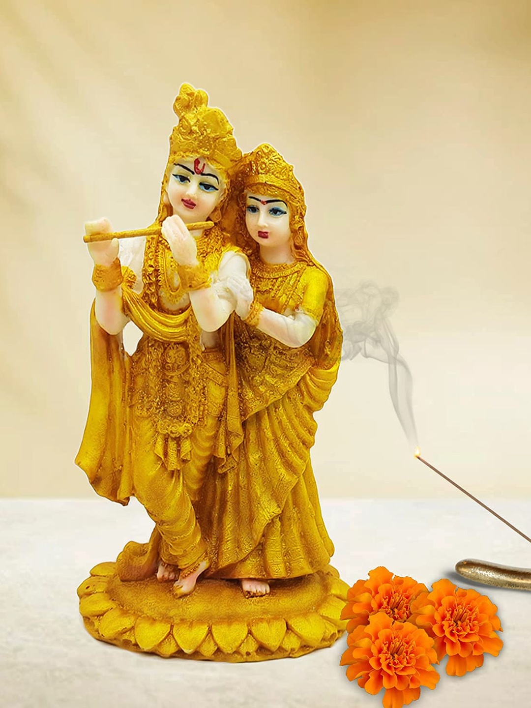 

Ascension Metallic-toned & White Radha Krishna Ji Jugal Jodi Murti Showpiece, Gold