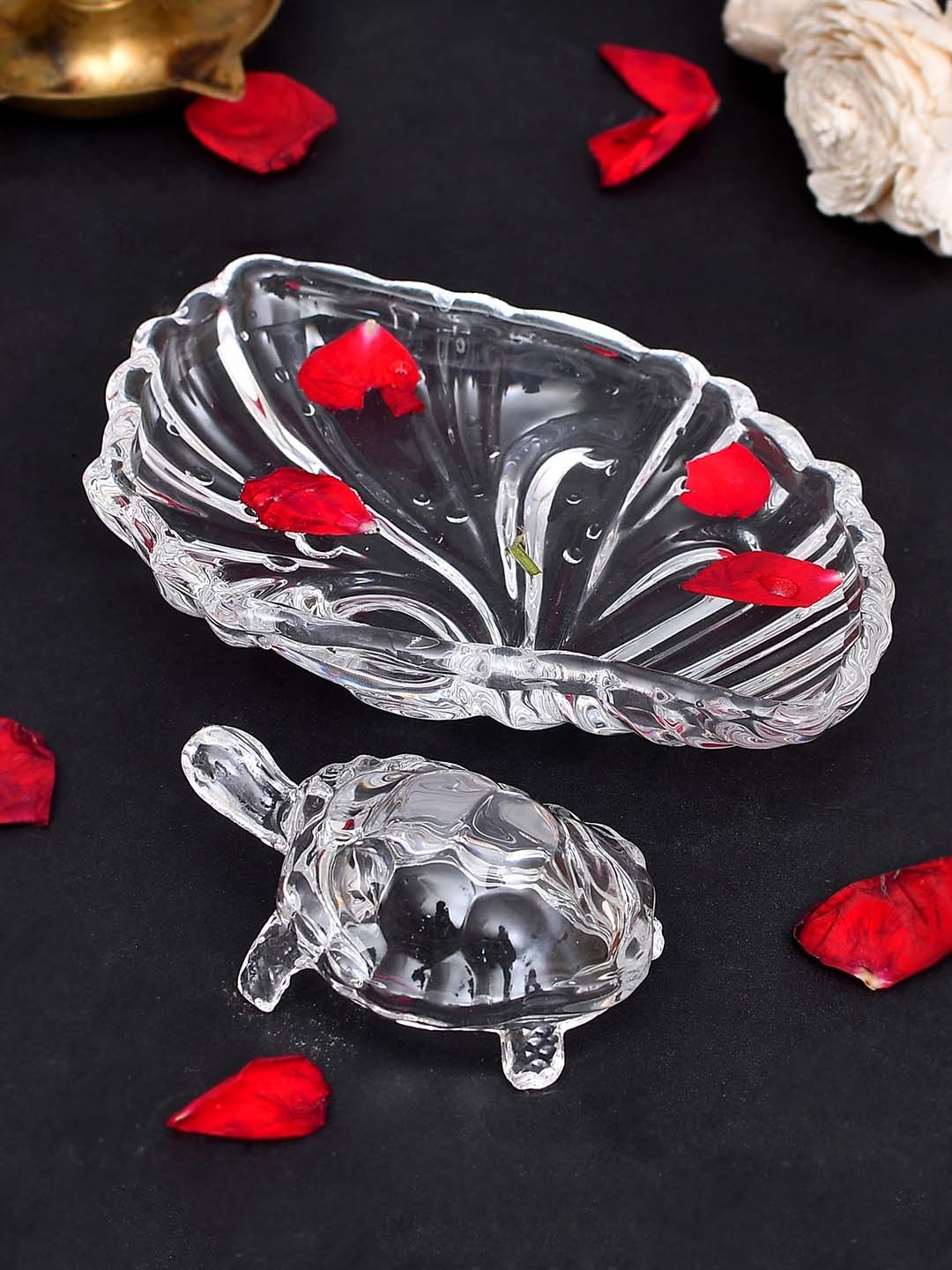 

Ascension Transparent Crystal Tortoise Showpiece WIth Plate For Feng Shui