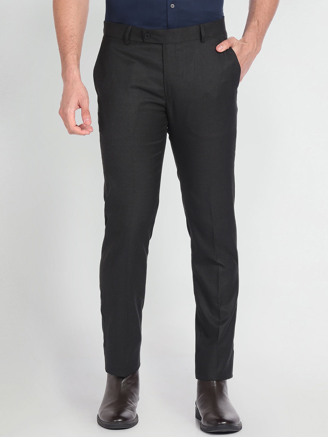 

Arrow Men Mid-Rise Twill Formal Trousers, Black