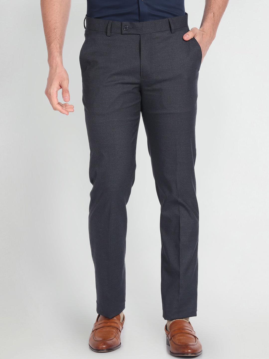 

Arrow Men Mid Rise Formal Trousers, Navy blue