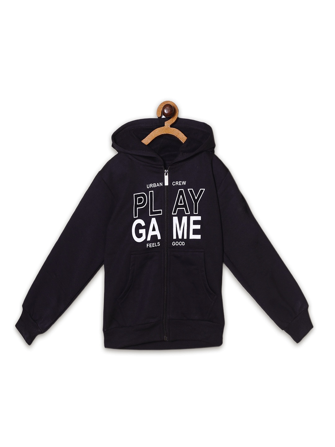 

Fashionable Boys Typography Printed Hooded Fleece Sweatshirt, Black