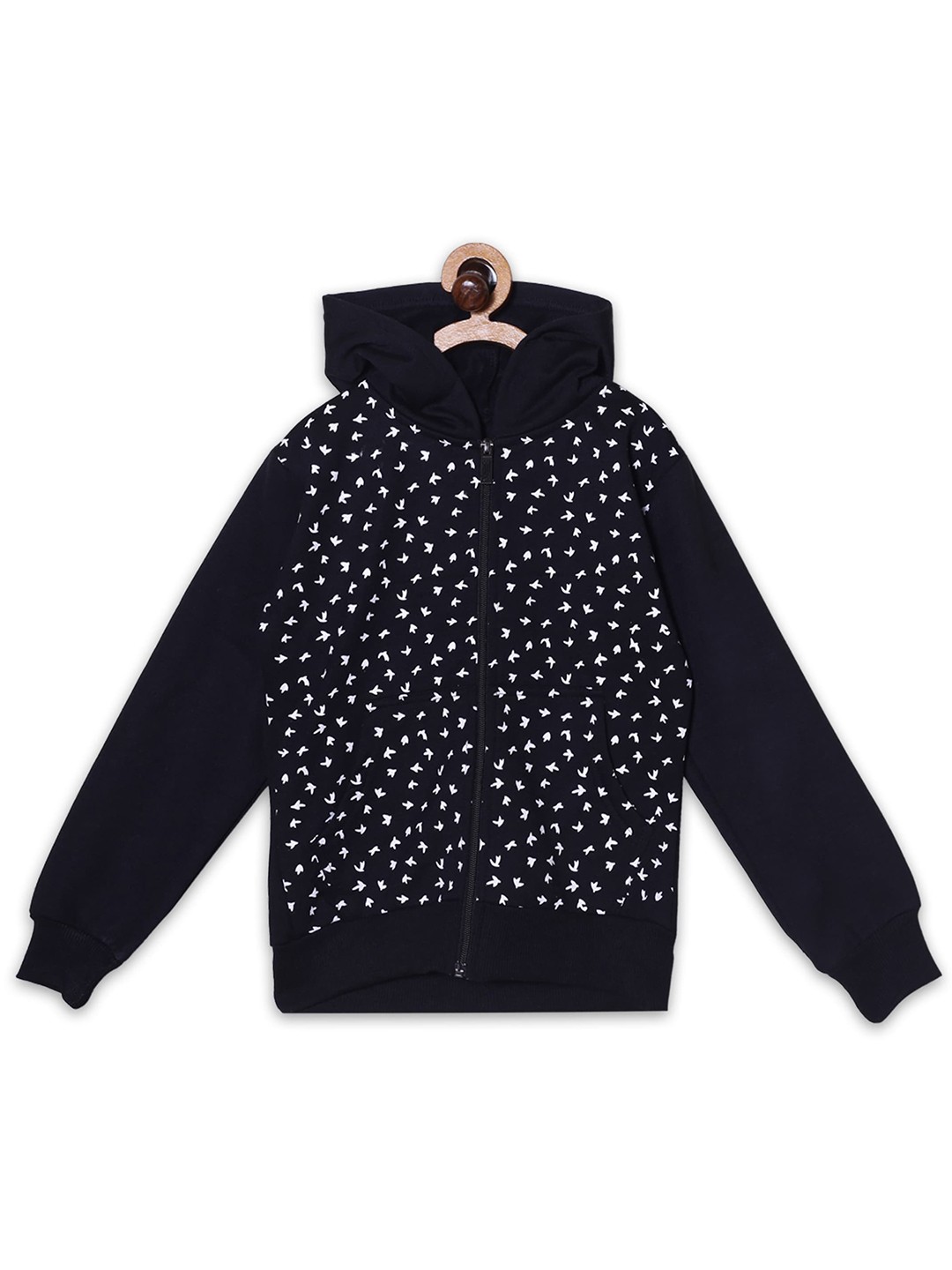 

Fashionable Boys Geometric Printed Fleece Hooded Front-Open Sweatshirt, Black